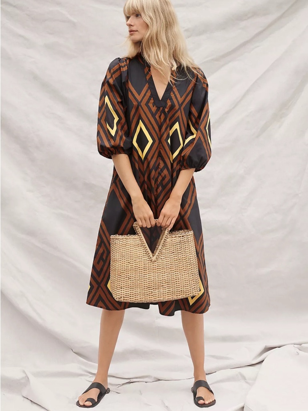 Anthropologie Porridge Mireil Geometric Print Midi Dress Size Medium